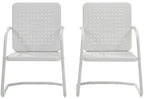 Crosley Furniture Bates 2-Piece Outdoor Chair Set, Retro Metal Patio Chairs for Dining, Porch, Deck, Balcony, White Gloss