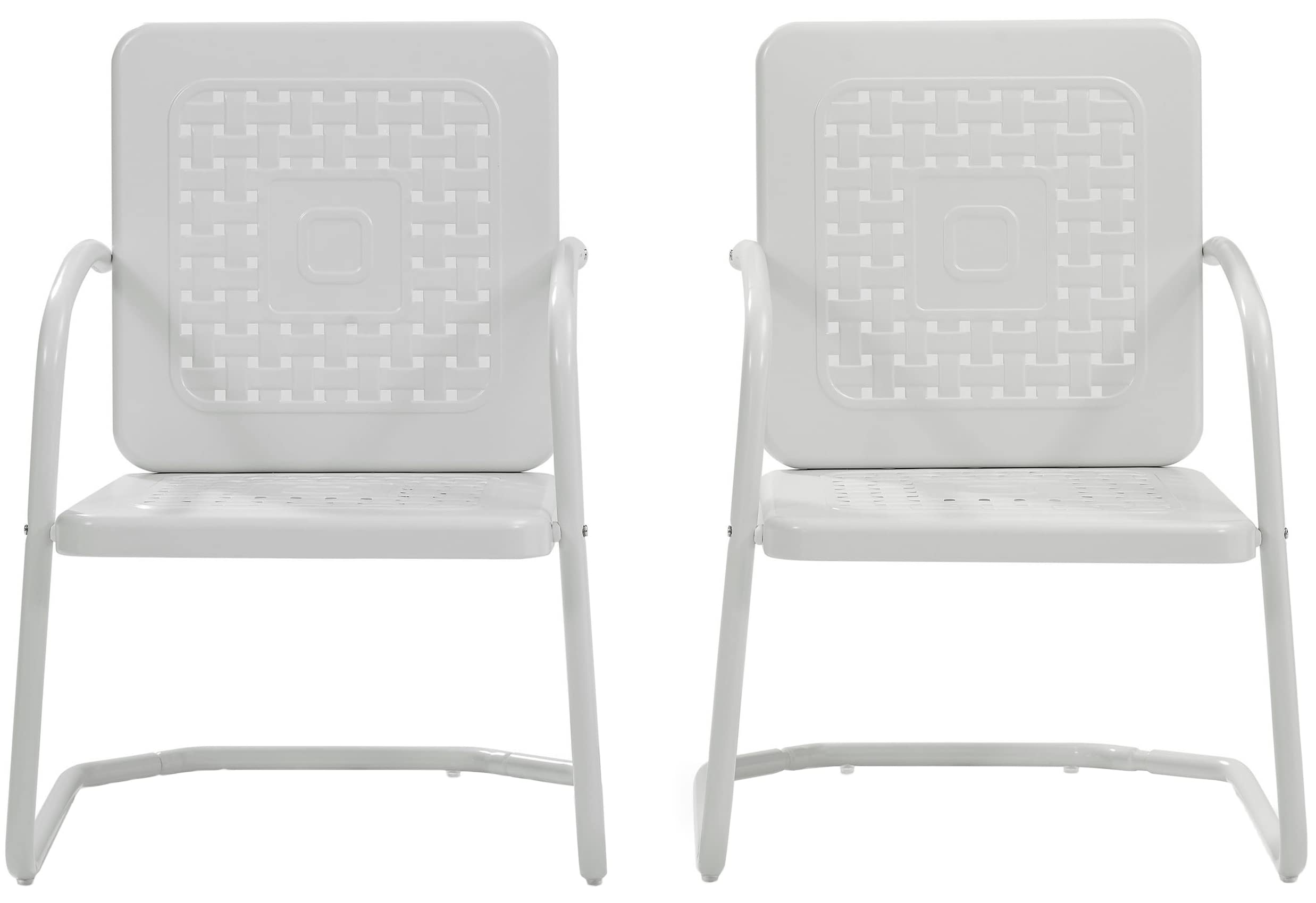 Crosley Furniture Bates 2-Piece Outdoor Chair Set, Retro Metal Patio Chairs for Dining, Porch, Deck, Balcony, White Gloss