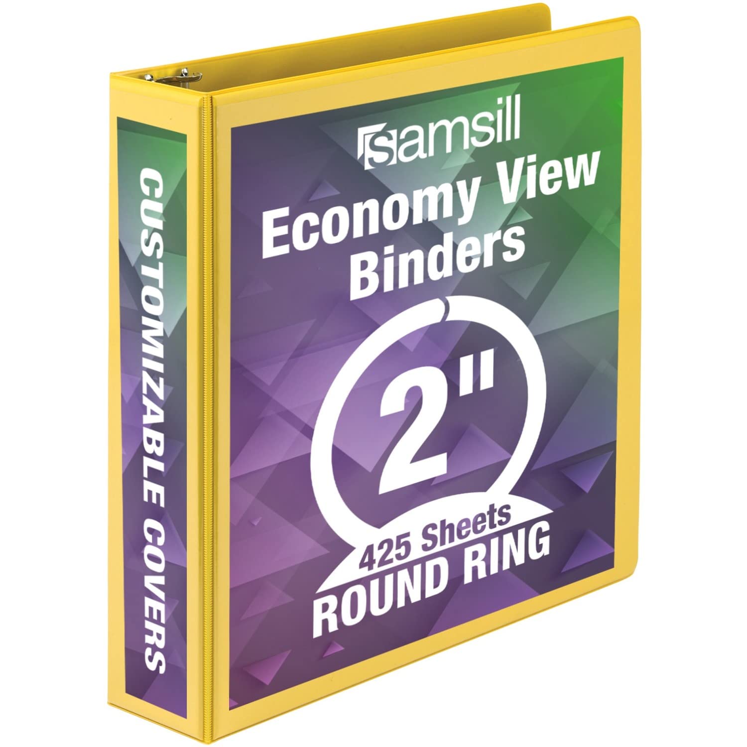 Samsill Economy 3 Ring Binder Organizer, 2 Inch Round Ring Binder, Customizable Clear View Cover, Yellow Binder