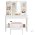 VASAGLE Vanity Desk with Power Outlets, Makeup Vanity with Mirror and Lights, Upholstered Vanity Stool, Dimmable LED Lights, 6 C