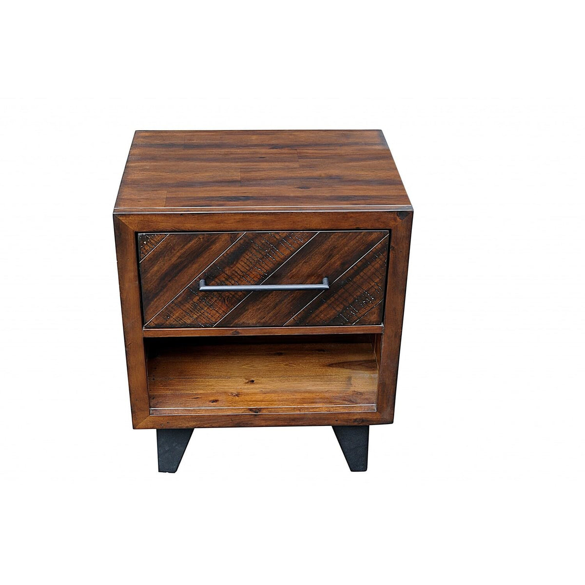 HomeRoots Natural Blackened Acacia Wood Nightstand