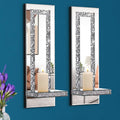 Aeveco Crystal Crush Diamond Mirrored Candle Sconces, Silver Wall Candle Holder Set of 2, Wall Decorations for Living Room,Dinin