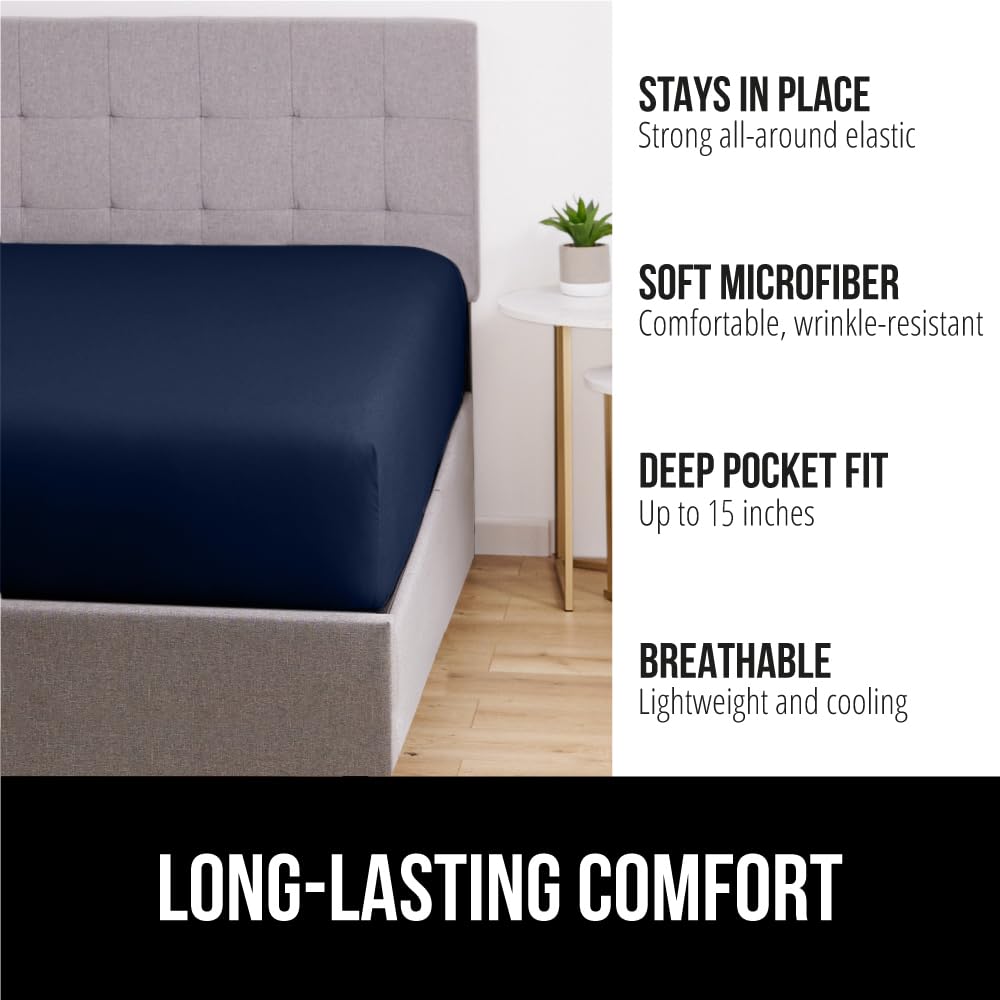 Gorilla Grip Fitted Sheets, Stay In Place Queen Size Bottom Bed Sheet For Deep Pocket Mattress, Soft Breathable Lightweight Microfiber, All Around Elastic, Oeko-Tex, Wrinkle And Shrink Resistant, Navy