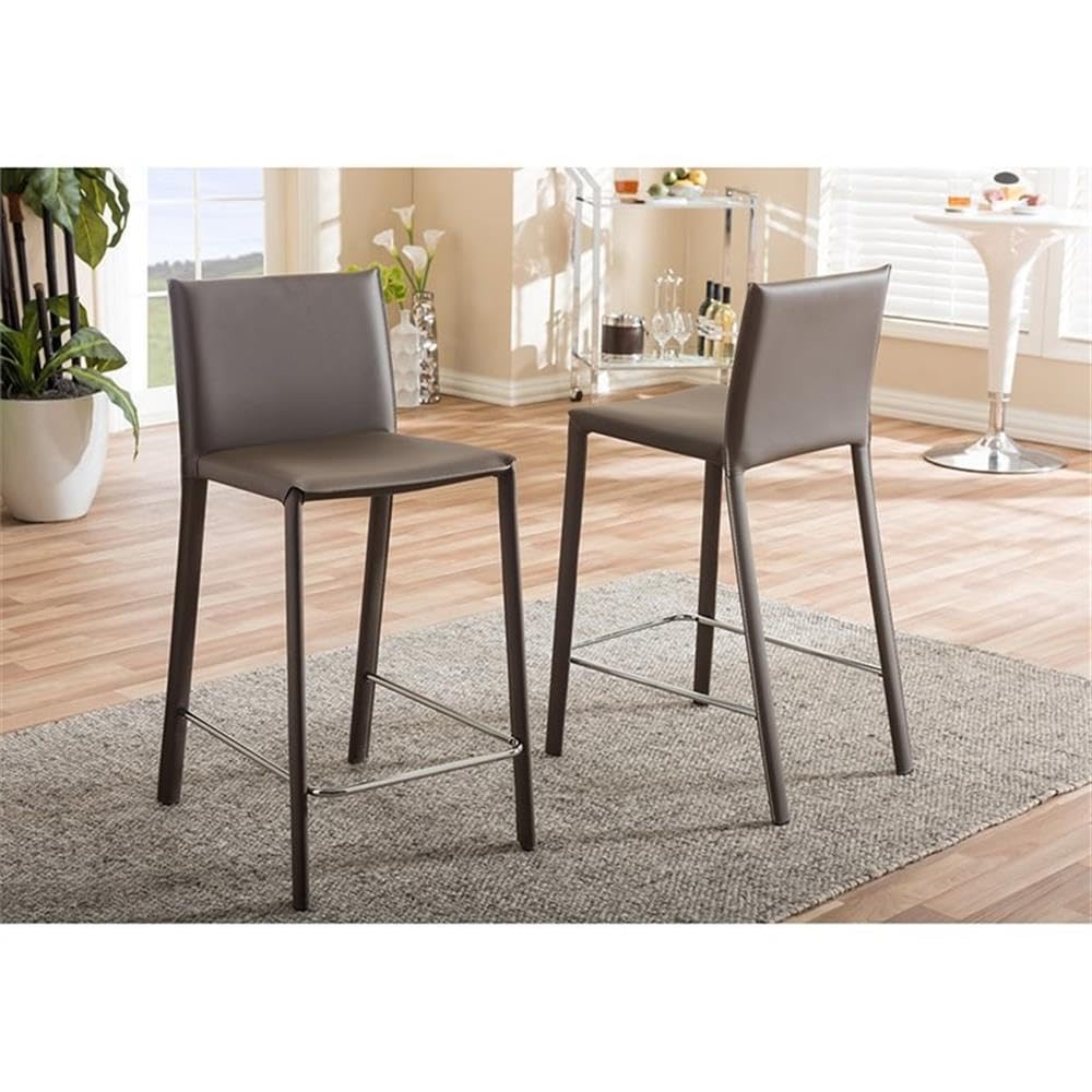 Baxton Studio 2 Piece Crawford Modern and Contemporary Leather Upholstered Counter Height Stool, Taupe