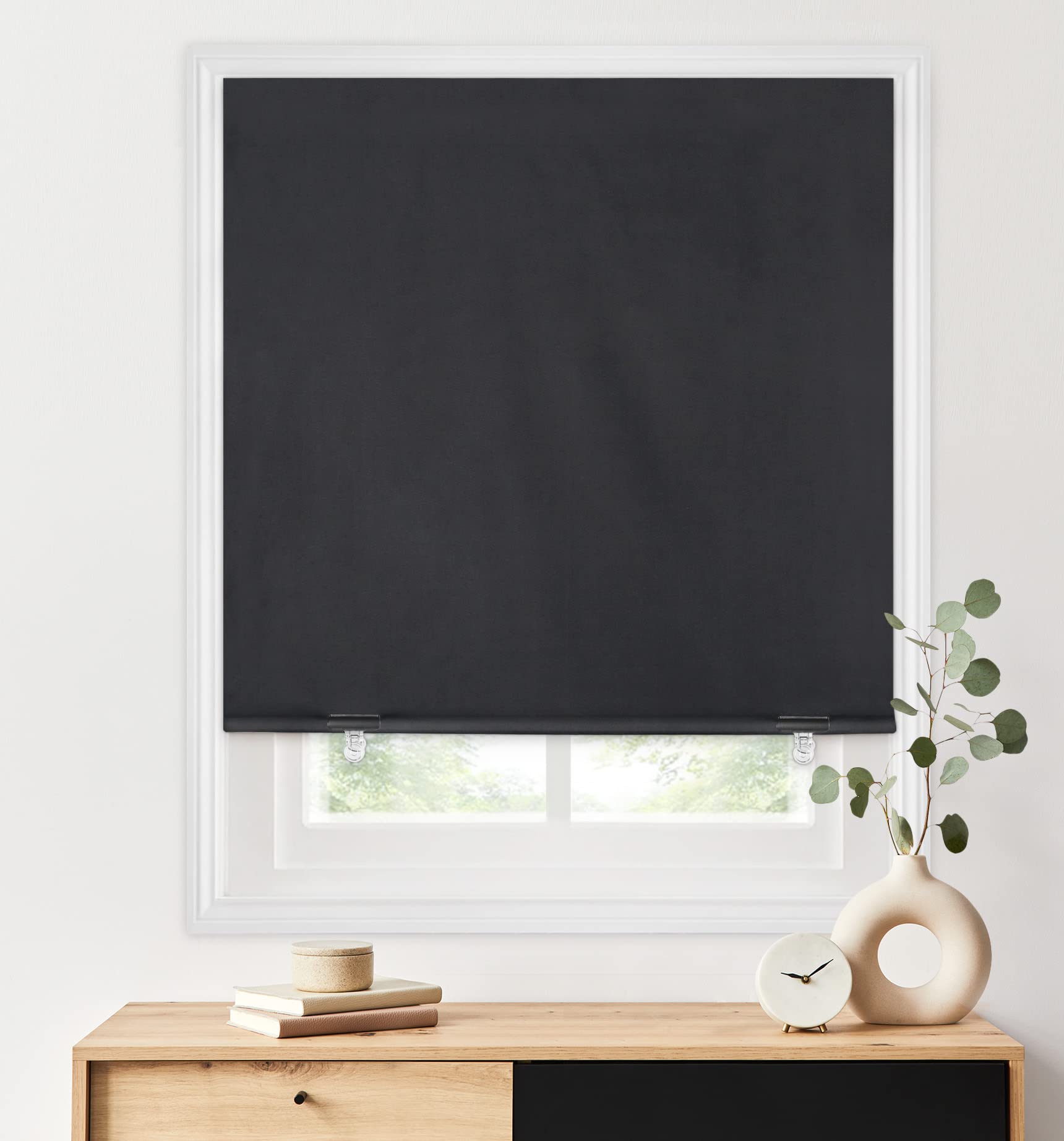 LazBlinds 100% Blackout Roller Shades, No Tools No Drill Cordless Blinds for Windows, Thermal Insulated UV Protection Privacy Wi