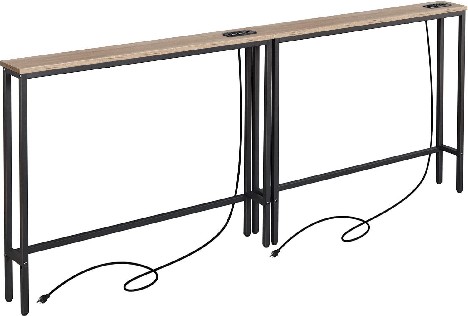 Elyken 2 Pack 5.9' Narrow Console Sofa Table With Power Outlets, 5.9' Dx39.4 Wx31.1 H Long Couch Table With Metal Frame And Charge Station With 6.5’ Extension Cord, White Oak