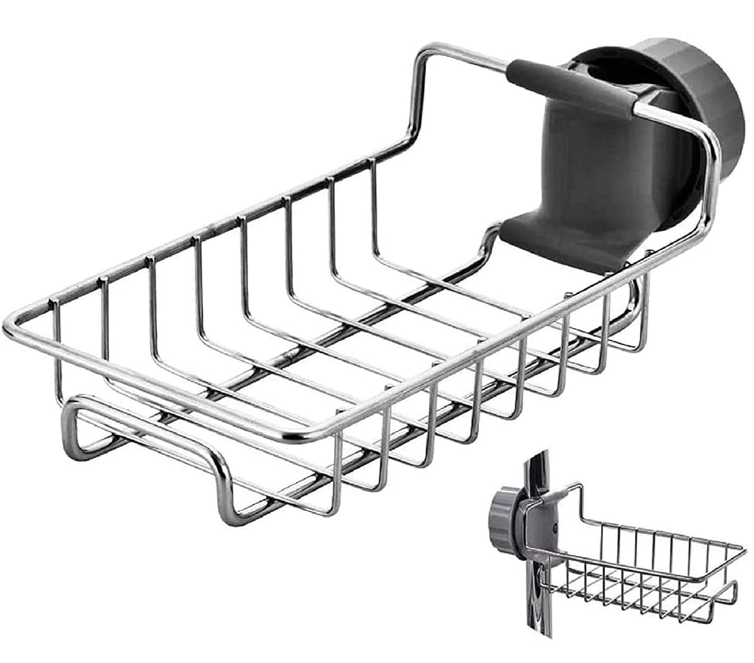 Kitchenfest Stainless Steel Kitchen Faucet Sponge Holder Faucet Storage Rack Hanging Shelf Soap Sponge Storage Rack