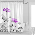 Kikiry Purple Flower Shower Curtain 60W x 72L Gray White Daisy Floral Ink Painting Grey Botanical Simple Elegance Bathroom C
