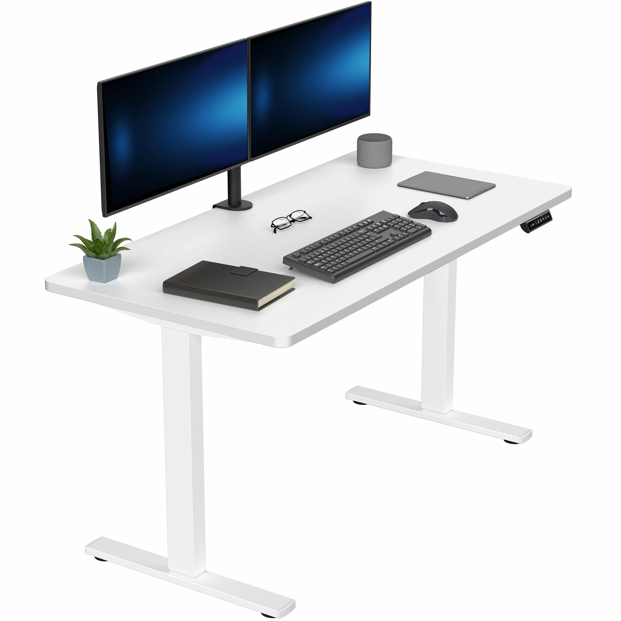 VIVO Electric 55 x 28 in Standing Desk, Memory Height Adjustment, 1B Series, Holds 220 lbs, One-Piece White Top, White Frame, DE