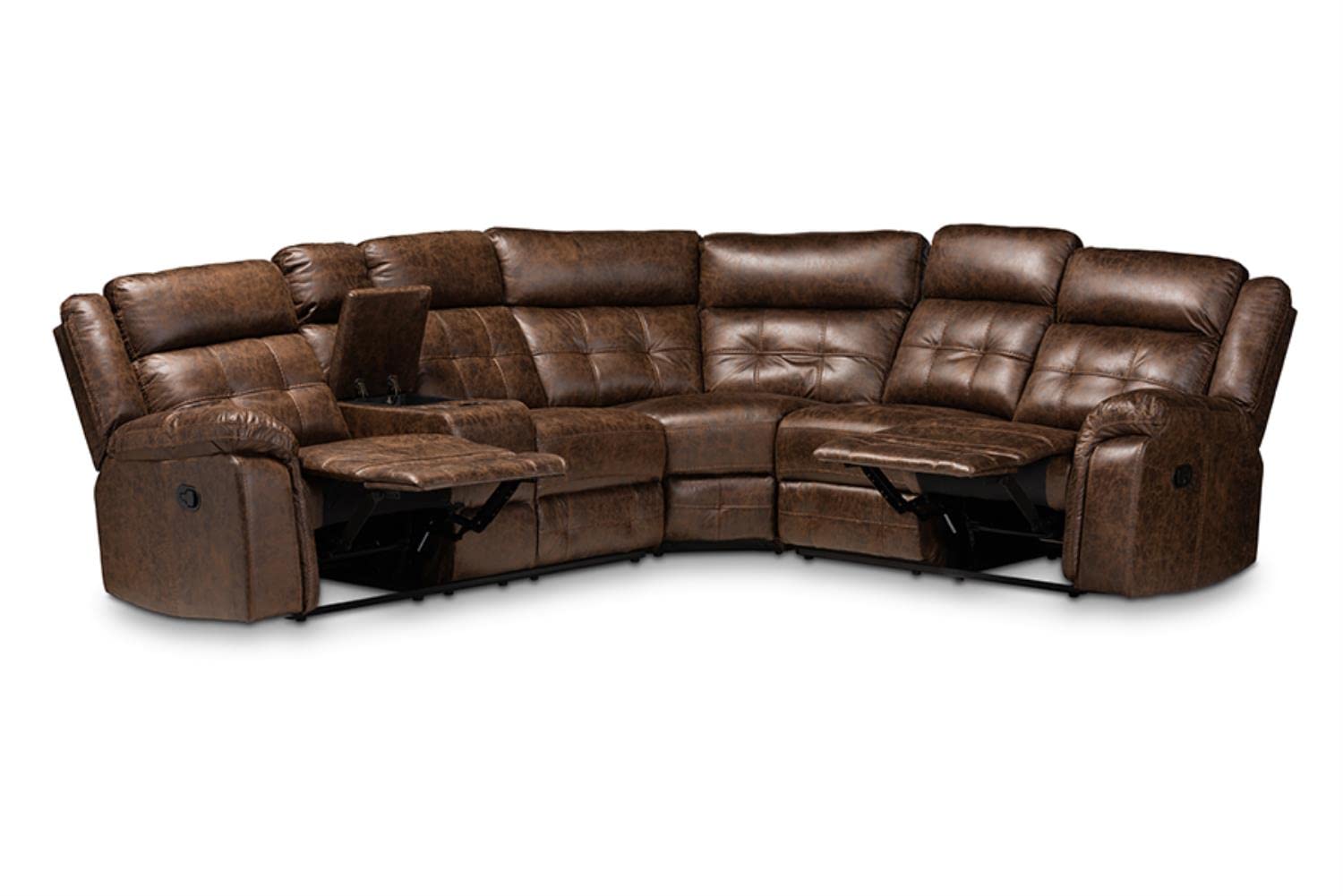 Baxton Studio Vesa Modern and Contemporary Brown Leather-Like Fabric Upholstered 6-Piece Sectional Recliner Sofa with 2 Reclining Seats
