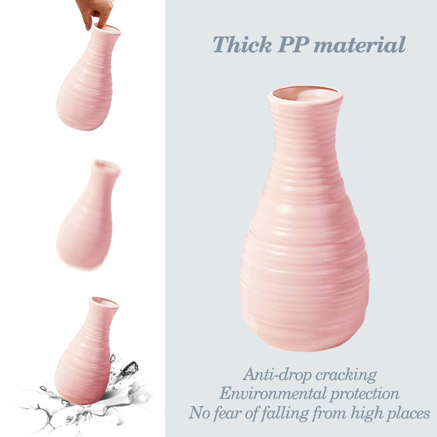 Unbreakable Vase For Flowers, Ceramic Look Plastic Vase For Home Decor, Living Room, Table (Seashell Pink)