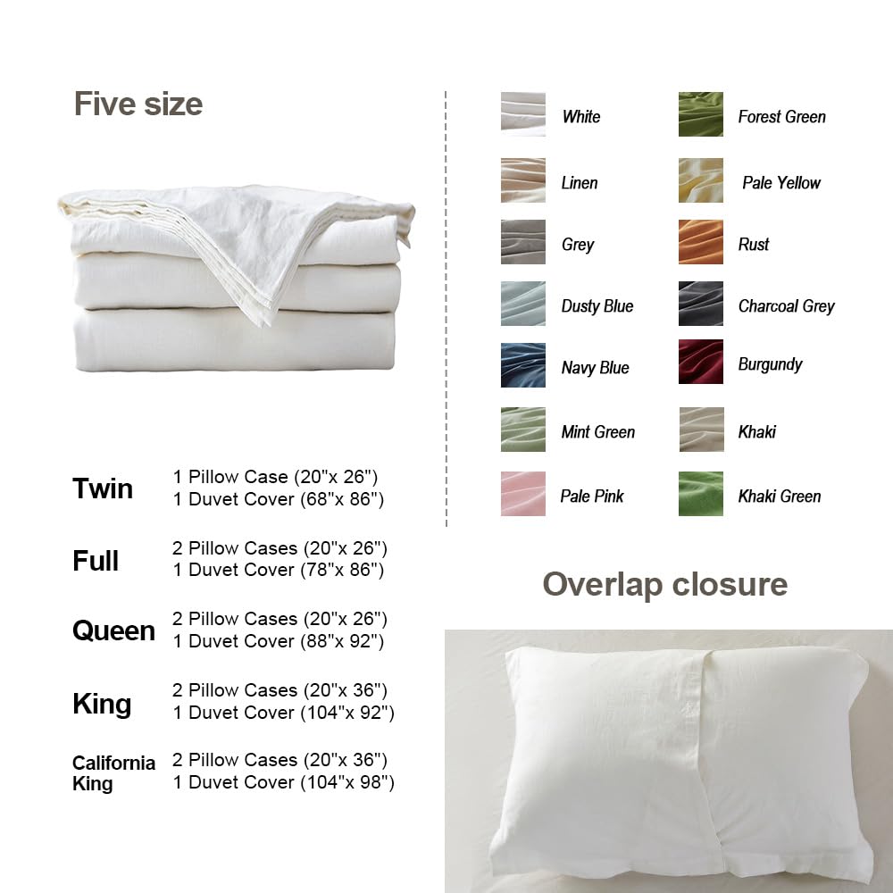 Simple&Opulence French Linen Duvet Cover Set 88'' X 92''- 3 Pieces (1 Comforter Cover,2 Pillowcases)- Natural Flax Cotton Blend-