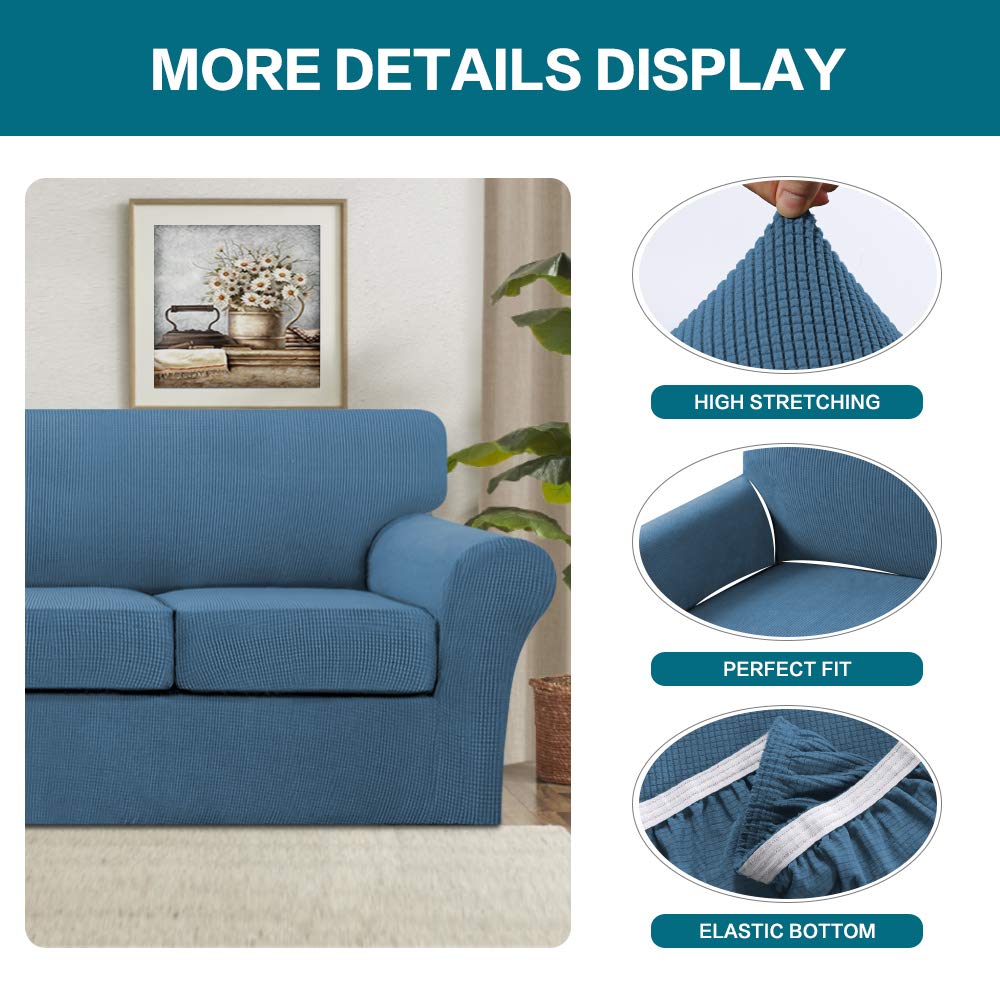 3 Piece Sofa Covers For 2 Cushion Couch Sofa Slipcover Soft Couch Cover For Dogs-Washable Sofa Furniture Covers With 2 Individual Cushion Covers, Feature Thick Jacquard Fabric (Loveseat, Dusty Blue)