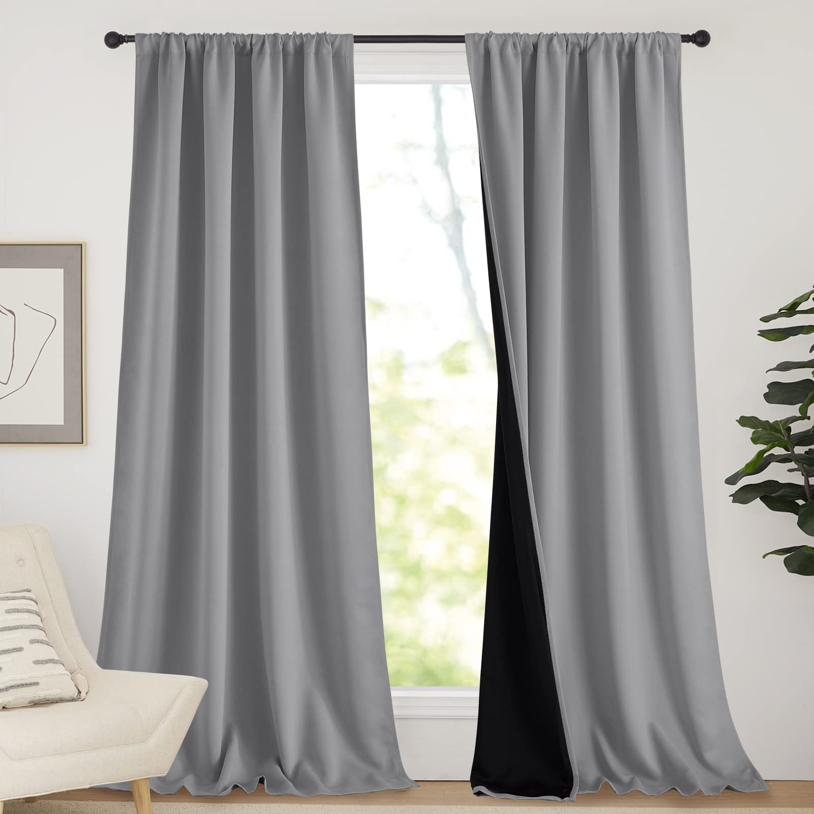 Nicetown 108 Inch 100% Blackout Curtains, Window Treatment Rod Pocket Curtains For Patio Sliding Door, Extra Long Thermal Insula