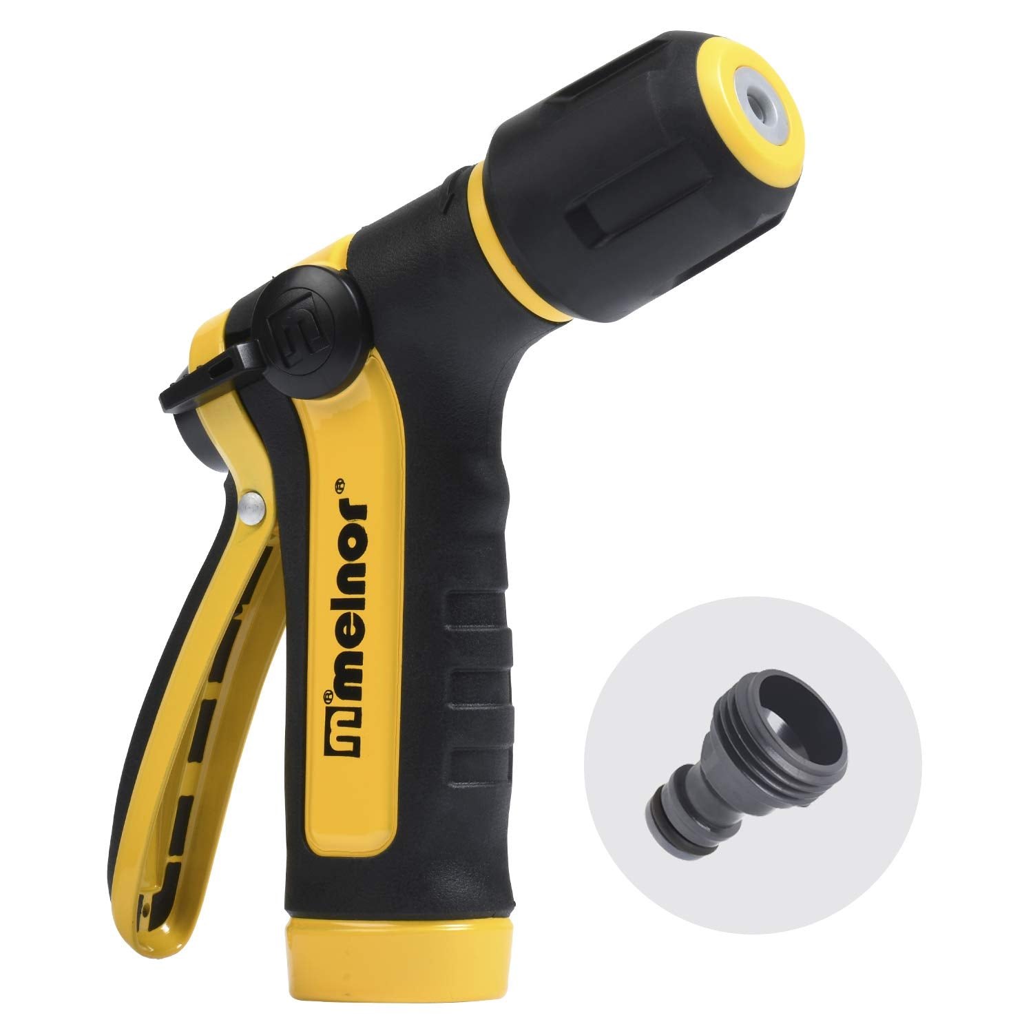 Melnor 65119-Amz 2-Pattern Vortex Garden Hose Sprayer Nozzle, Quickconnect Product Adapter, Black, Yellow, Slip Resistant Water