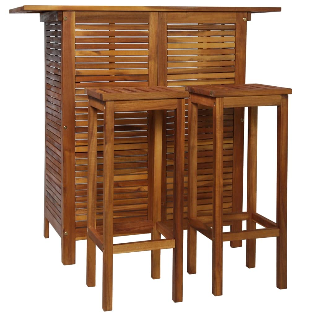 vidaXL Bar Table and Chair Set 3 Piece, Dining Table Set for Outdoor, Bar Table for Garden Yard, Patio Bar Stool, Farmhouse Style, Solid Acacia Wood
