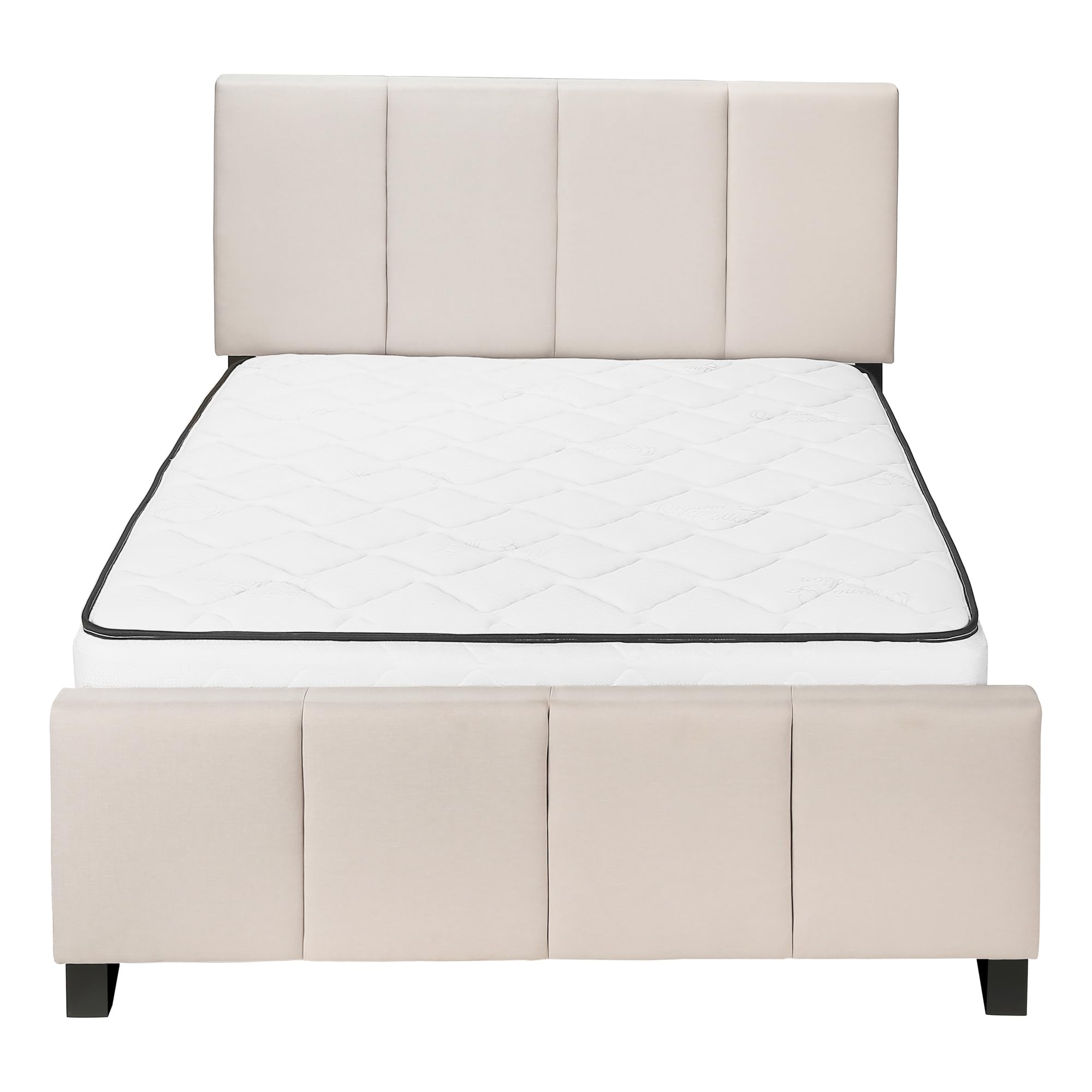 Monarch Specialties I 6026Q Bed, Queen Size, Platform, Bedroom, Frame, Upholstered, Linen Look, Beige, Black, Transitional
