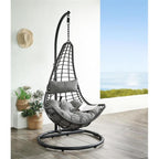 ACME Uzae Wicker Patio Hanging Chair with Metal Stand in Gray and Charcoal