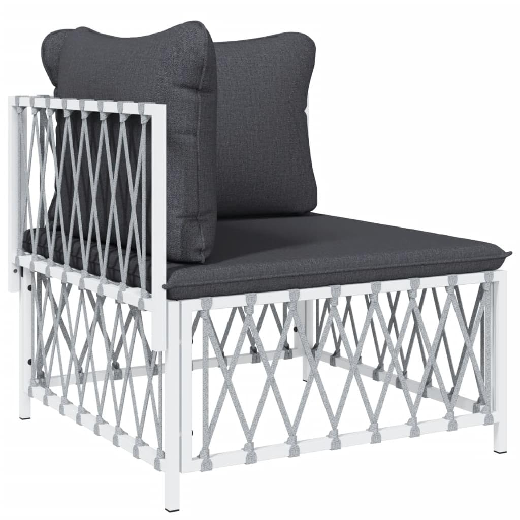 vidaXL Patio Furniture Set 4 Piece, Sectional Sofa with Cushions, Patio Lounge Set for Garden Lawn Backyard, Outdoor Patio Furniture, White Steel