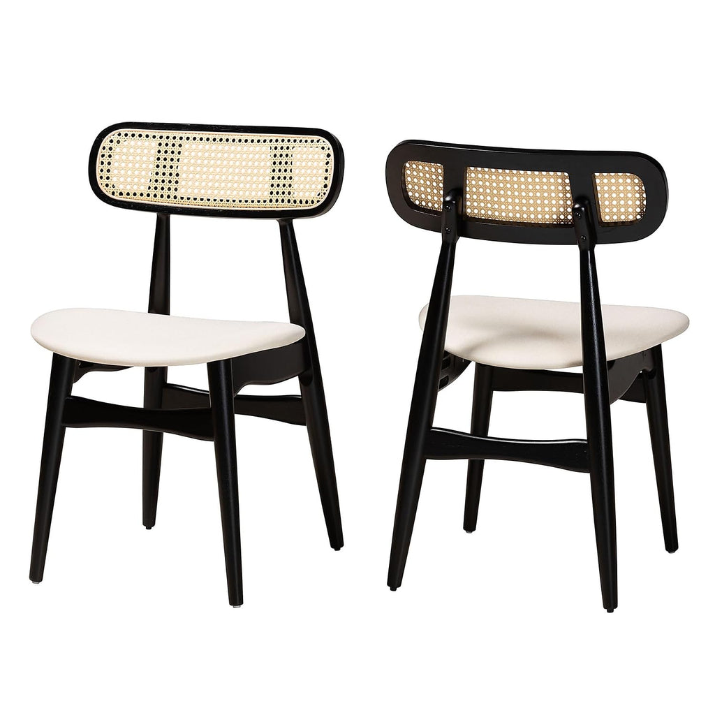Baxton Studio Tarana Mid-Century Fabric Dining Chair, Cream/Black/Light Brown, 2/Set (234-2P-13297-HT)