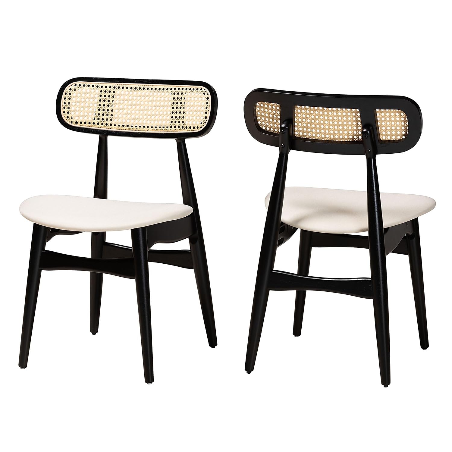 Baxton Studio Tarana Mid-Century Fabric Dining Chair, Cream/Black/Light Brown, 2/Set (234-2P-13297-HT)