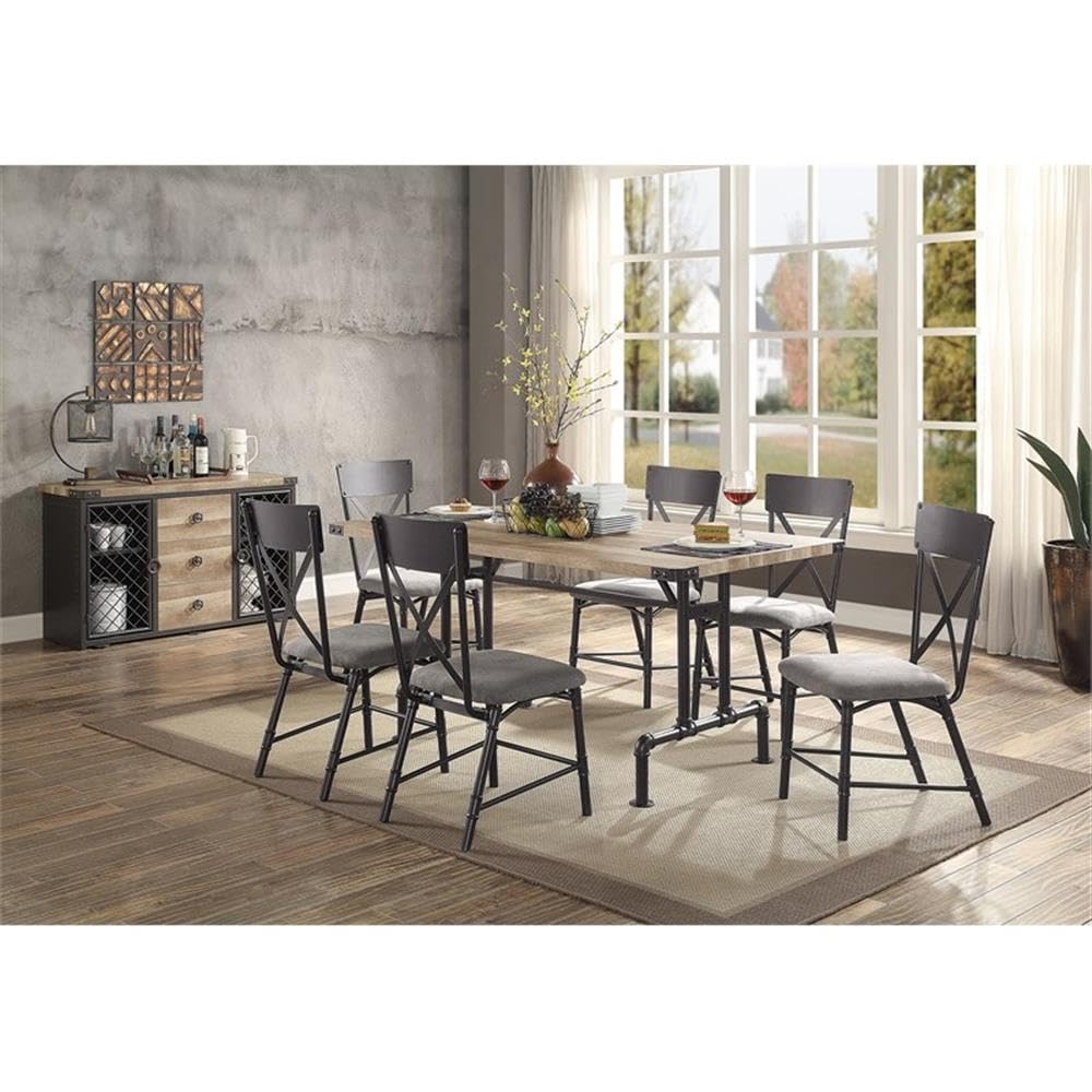 Acme Edina Rectangular Wood Top Dining Table in Oak and Sandy Black