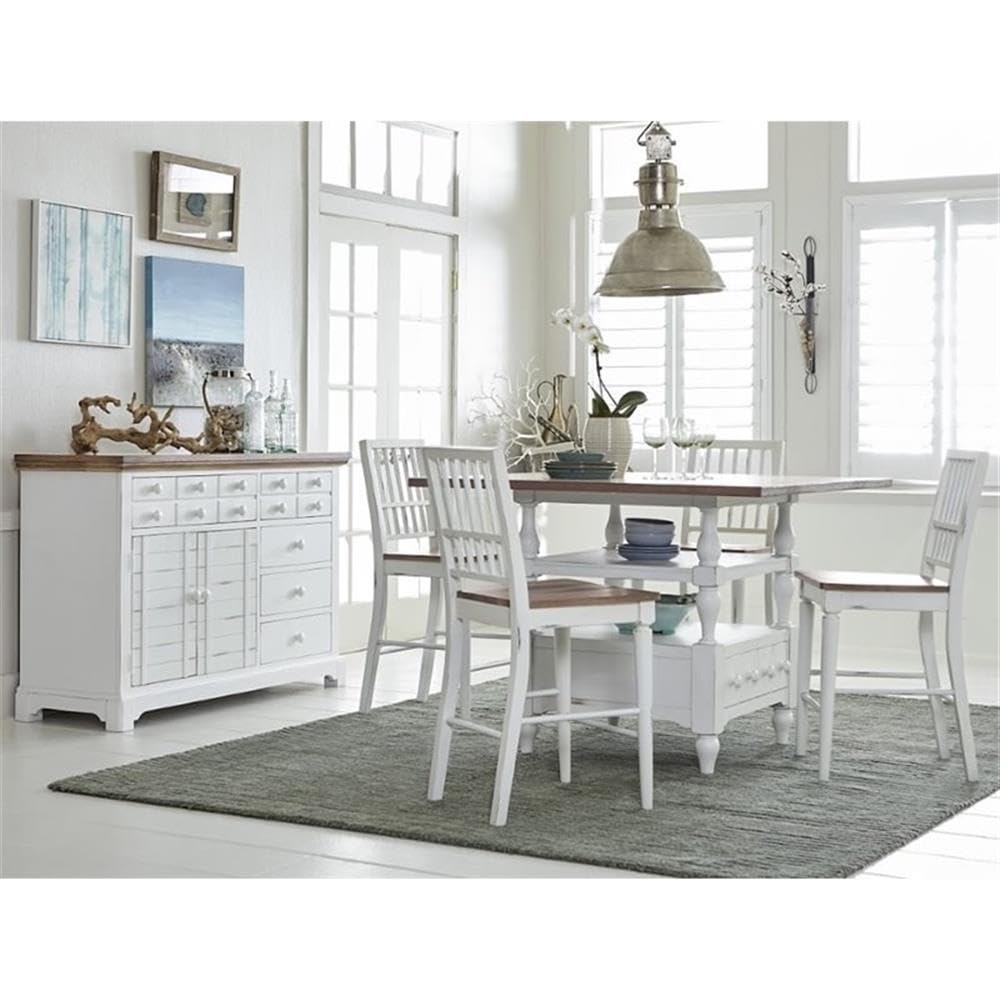 Progressive Furniture Shutters Counter Chair (2/Ctn), Light Oak/Distressed White