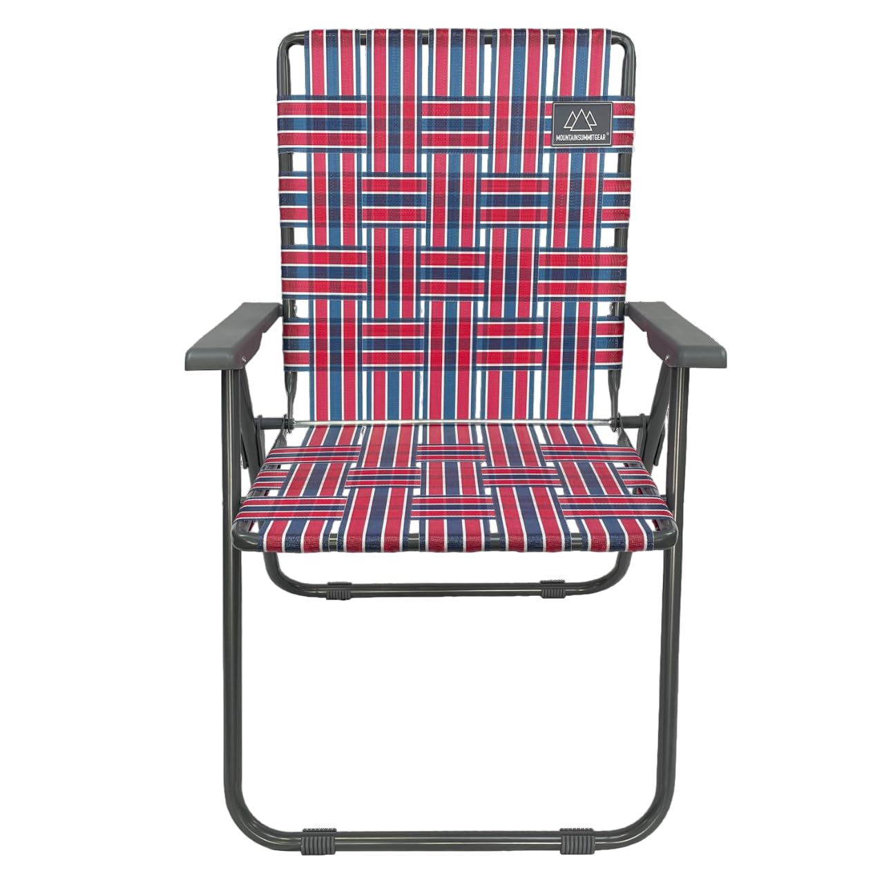 Mountain Summit Gear Retro Webbed Camping Chair - Lightweight, Foldable, Durable Steel Frame, 300Lb Capacity, Vintage Red/Blue S