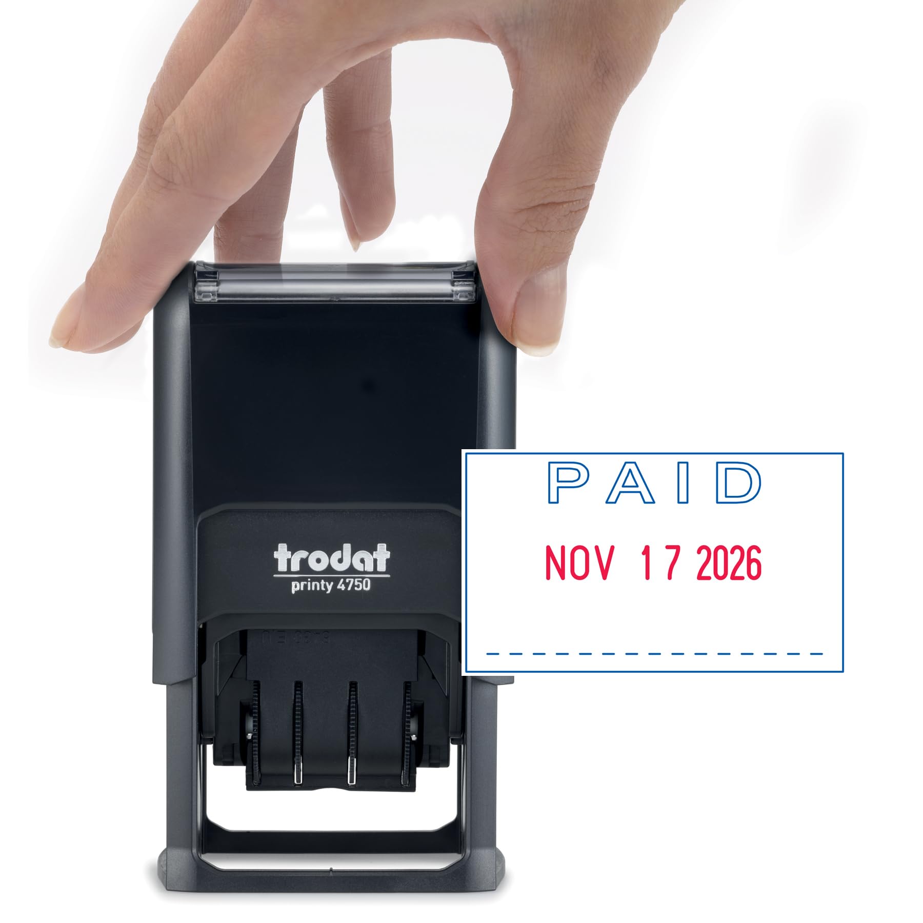 Trodat Printy 4750 Date Stamp With English Message Paid - Self Inking, Red Ink Date And Blue Ink Text