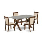 East West Furniture X796Mzn32-5 5 Piece Dining Room Table Set Includes A Rectangle Kitchen Table With X-Legs And 4 Light Beige Linen Fabric Parson Dining Chairs, 36X60 Inch, Multi-Color