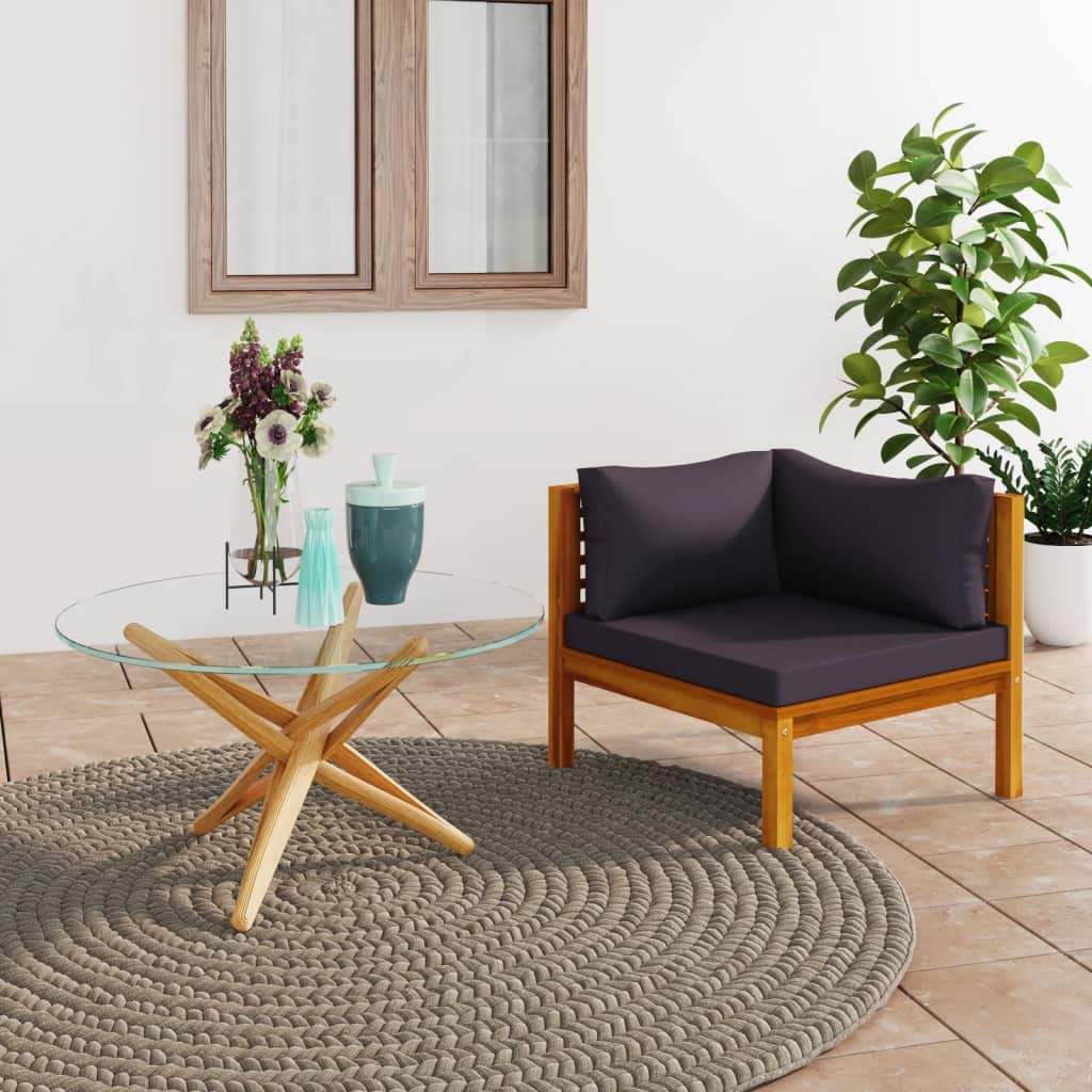 vidaXL Solid Acacia Wood Sectional Corner Sofa with Dark Gray Cushions - Outdoors/Indoors, Modular, Comfortable, Durable and Weather-Resistant, Easy Assembly Required.