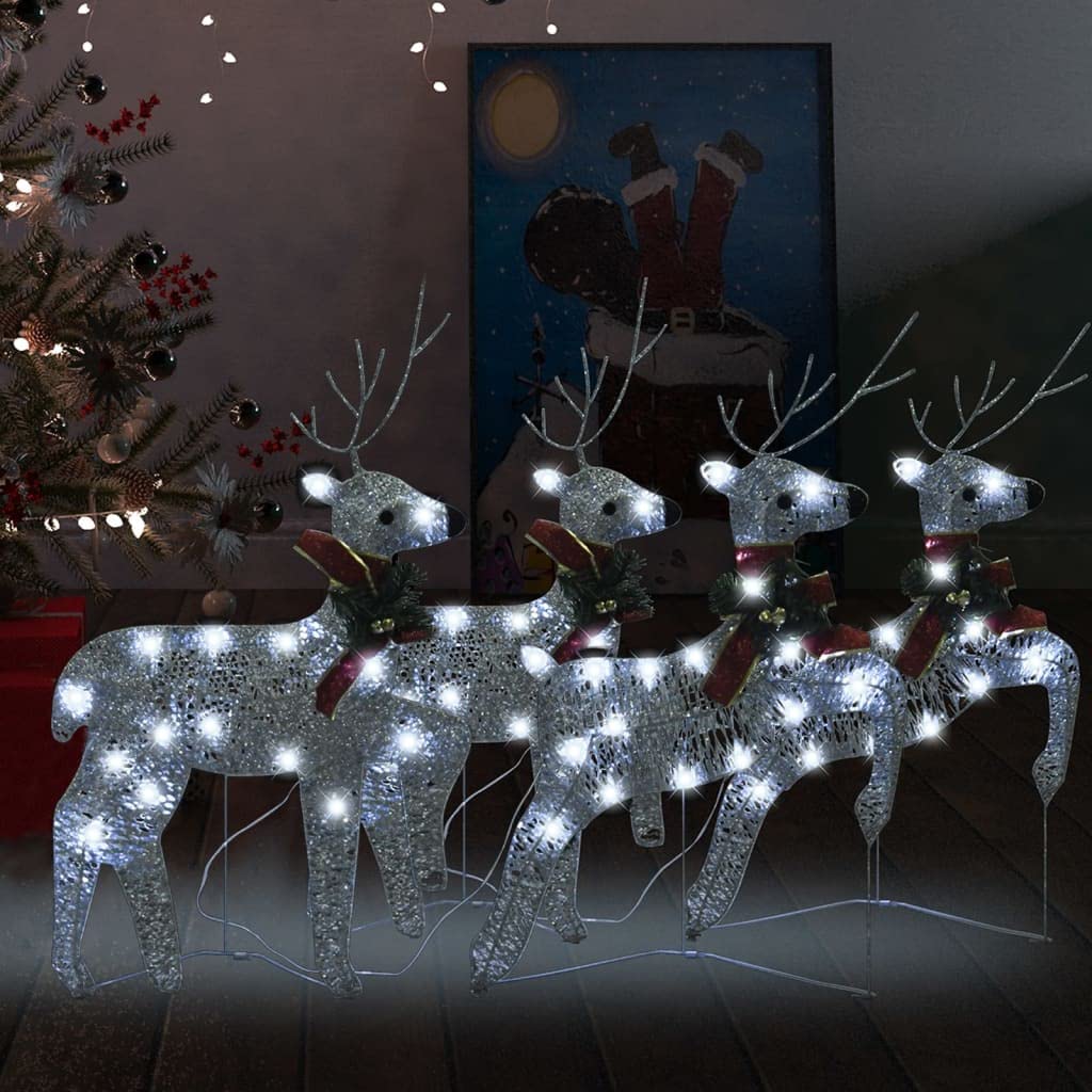 Vidaxl Christmas Reindeers 4 Pcs, Christmas Lighting Display With 80 Leds, Xmas Decoration For Indoor Outdoor, Holiday Ornament, Modern Style, Silver