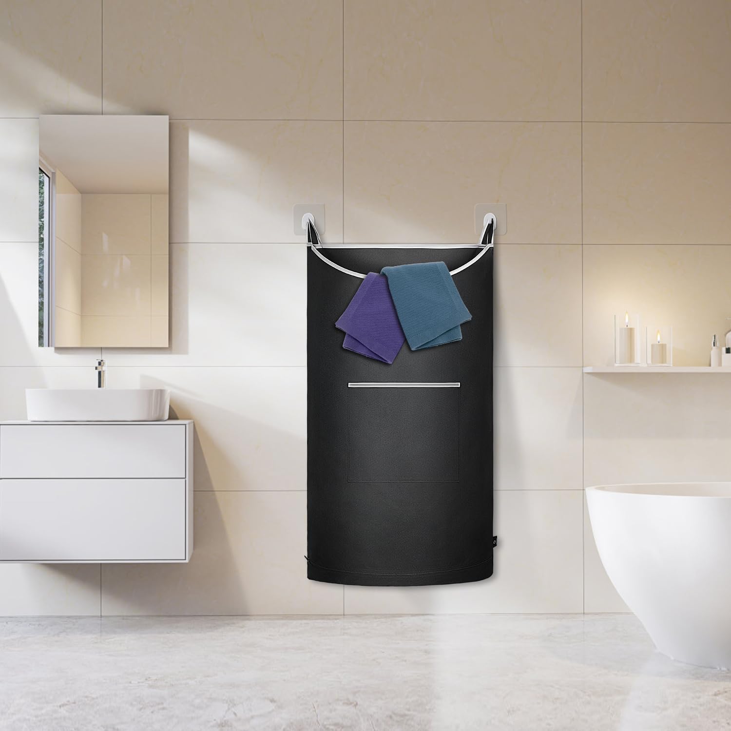 Kingsuslay 36''X 22'' Xl Hanging Laundry Hamper, Black Hanging Hamper Bag With Large Openging,Over Door Hamper And Hanging Laund