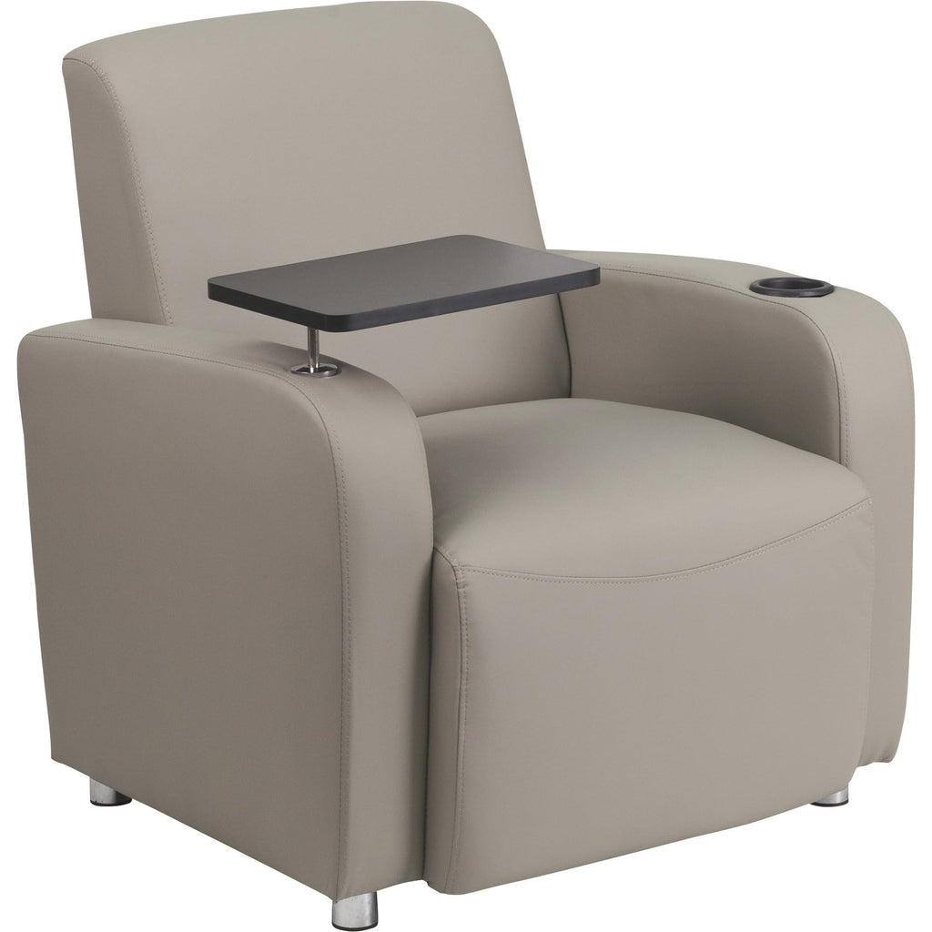 Flash Furniture George Leathersoft Guest Chair With Tablet Arm And Cup Holder, Upholstered Tablet Arm Chair For Offices And Waiting Rooms, Gray