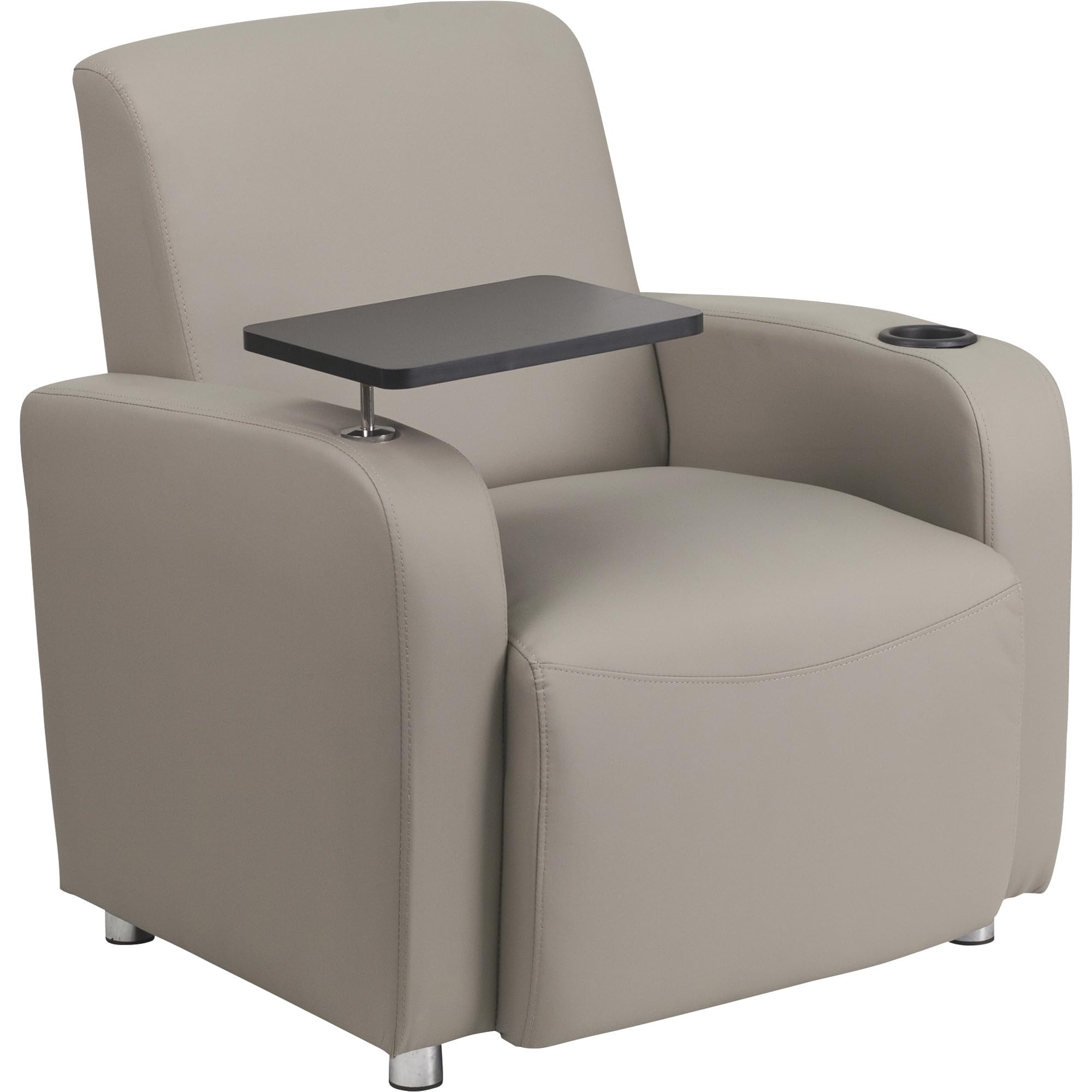 Flash Furniture George Leathersoft Guest Chair With Tablet Arm And Cup Holder, Upholstered Tablet Arm Chair For Offices And Waiting Rooms, Gray