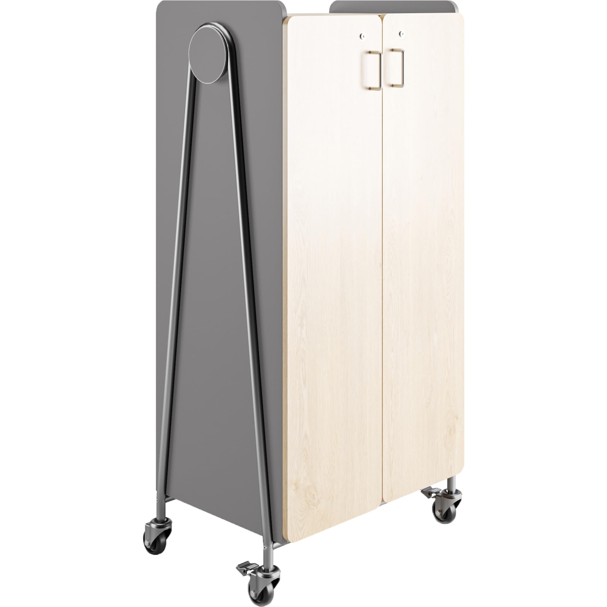 Safco Products 3935GRY Whiffle Typical 15, Double Column 14-Tote 2-Shelf Doored Rolling Storage Cart with Magnetic Dry-Erase Back, Gray, 60&quot; H, Tall