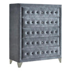 Acme Rectangular Upholstered 5-Drawer Dante Chest in Gray Velvet