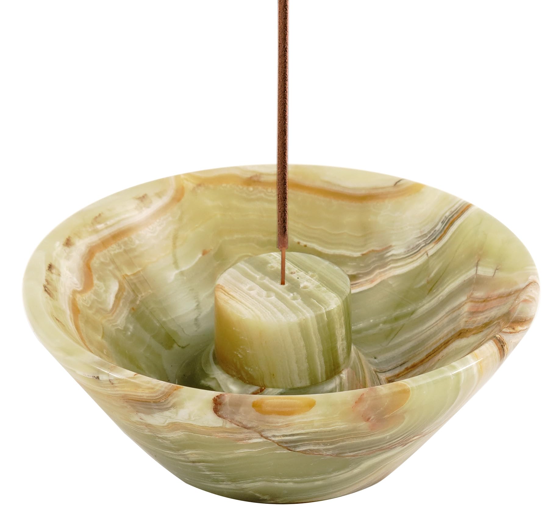Radicaln Marble Incense Holder Green Onyx 5.5 Inch Handmade Incense Ash Tray with 9 Incense Holes - Incense Holder for Sticks - 