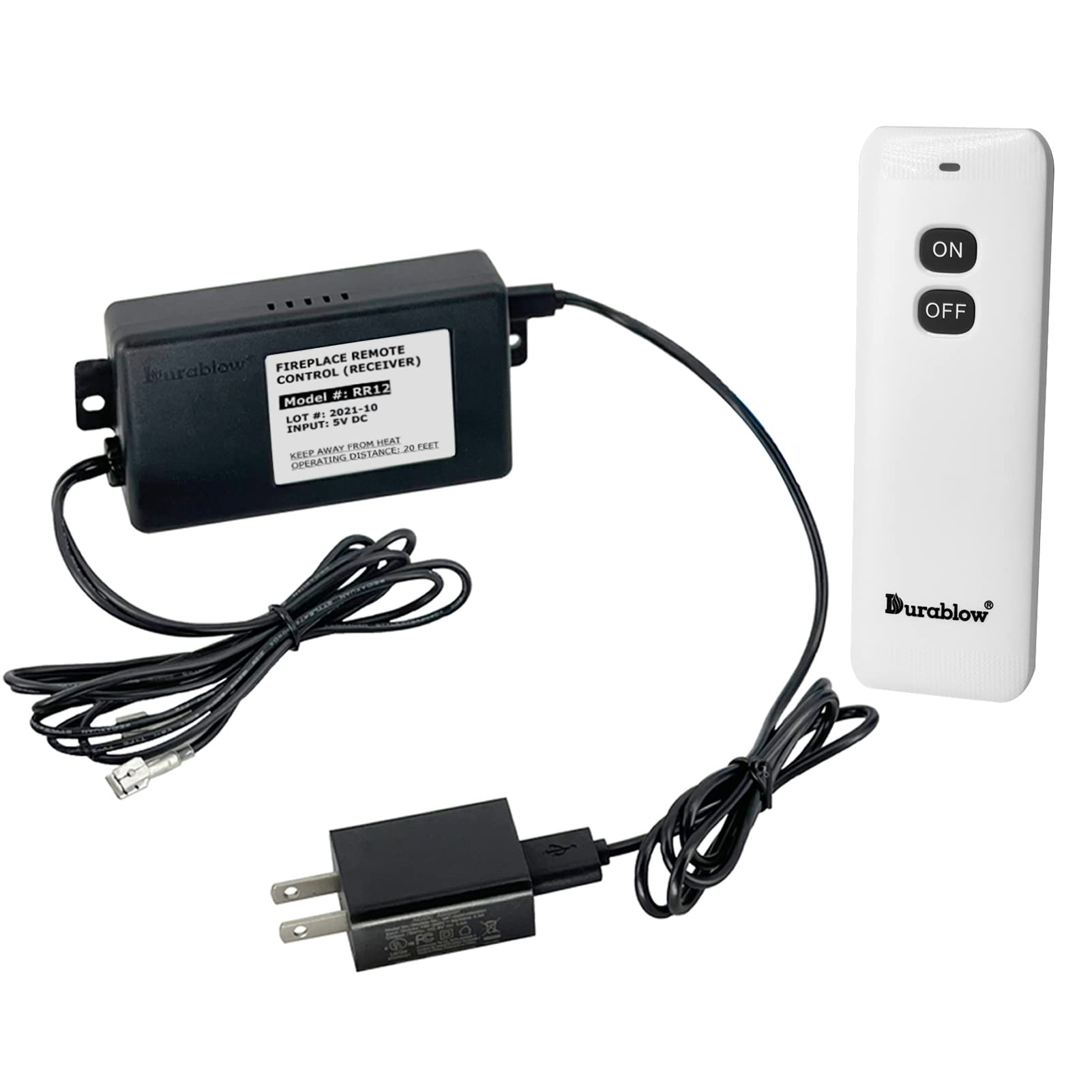 Durablow TR2001 Gas Fireplace On/Off Remote Control Kit for Millivolt Valve or Electronic Ignition Module, Plug-in Design Receiv