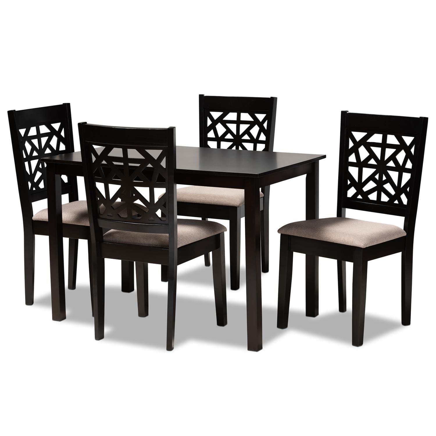 Baxton Studio Jackson Sand Upholstered Espresso Finished Wood 5-Piece Dining Set