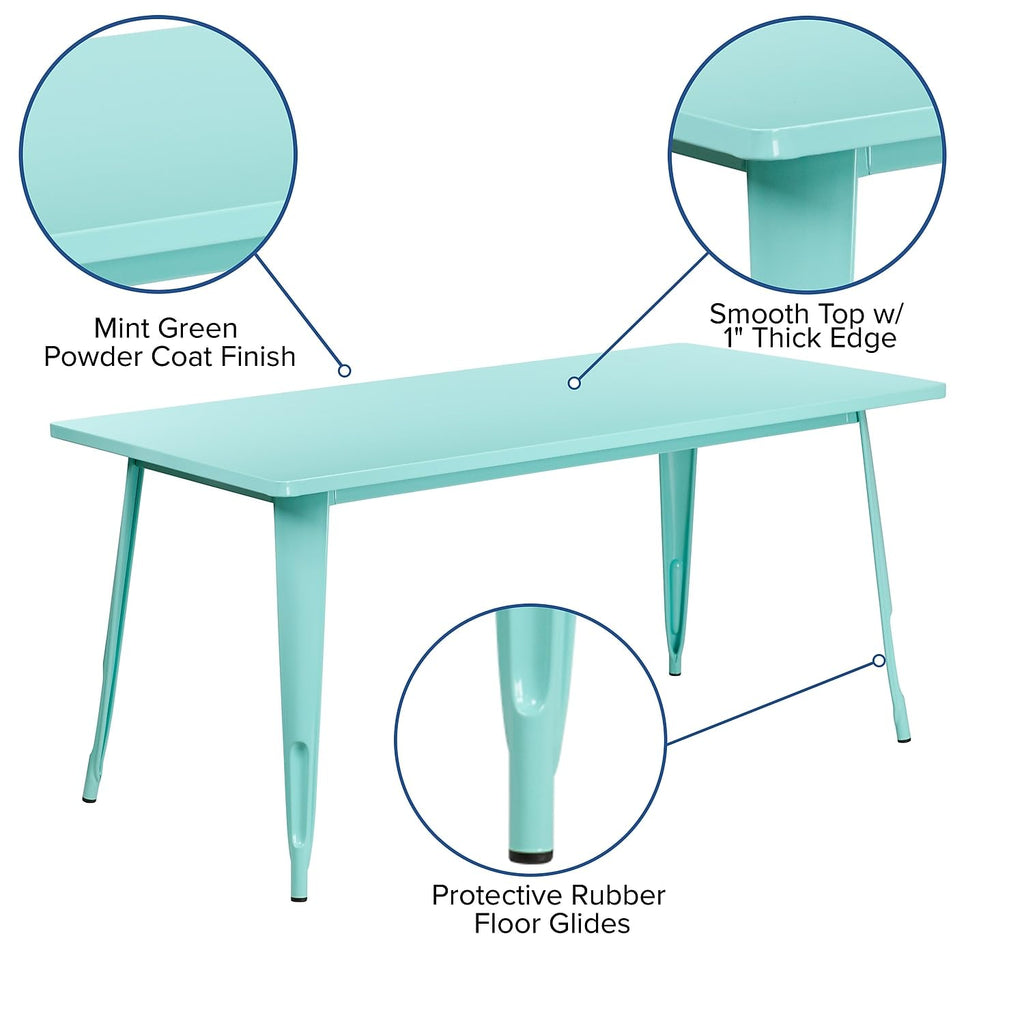 Flash Furniture Charis Commercial Grade 31.5" x 63" Rectangular Mint Green Metal Indoor-Outdoor Table