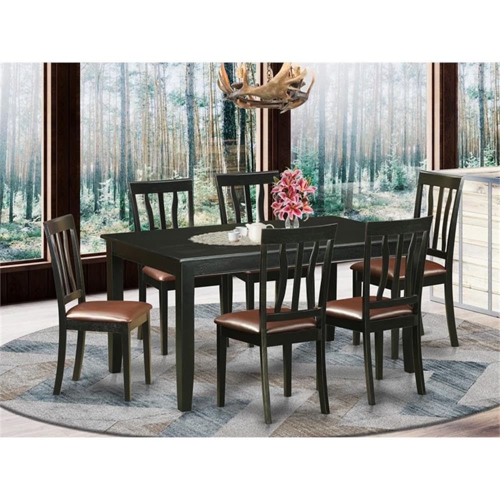 East West Furniture DUAN7-BLK-LC 7 Piece Dining Room Table Set Consist of a Rectangle Kitchen Table and 6 Faux Leather Upholstered Dining Chairs, 36x60 Inch, Black