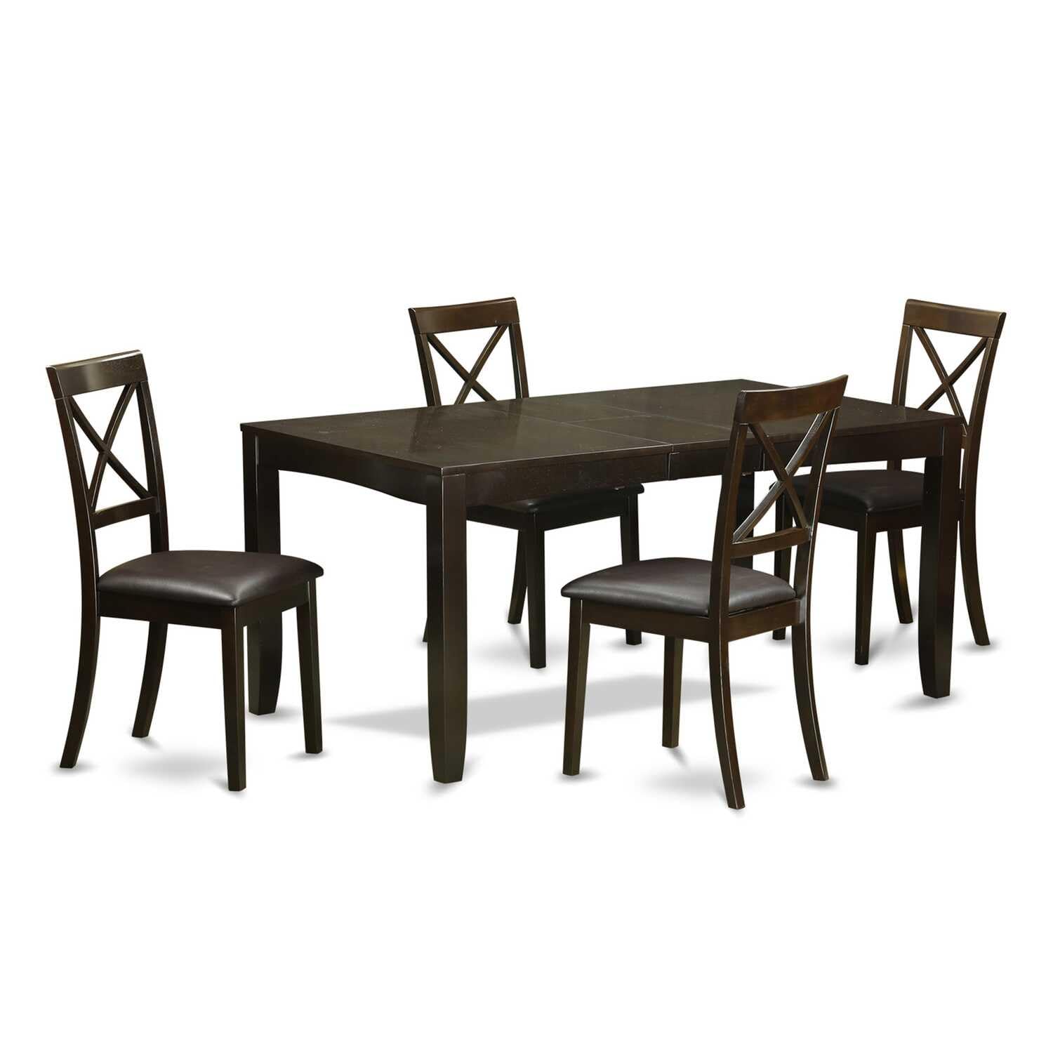 East West Furniture Lybo5-Cap-Lc 5 Pc Dining Room Set-Dining Table With Leaf And 4 Chairs For Dining Room