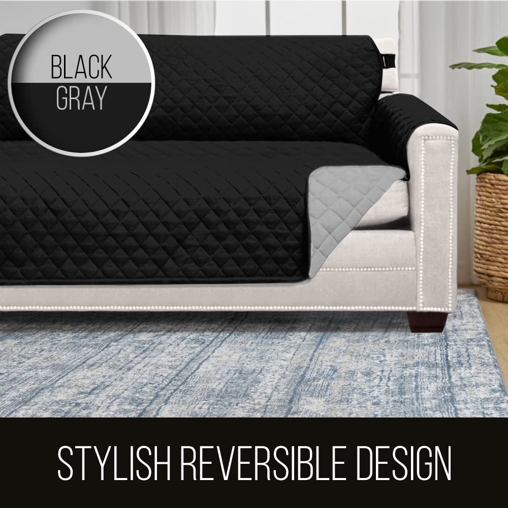 Sofa Shield Patented Chair Slipcover, Reversible Tear Resistant Soft Quilted Microfiber, 23” Seat Width, Durable Furniture Stain Protector With Straps, Washable Cover For Dogs, Kids, Black Gray