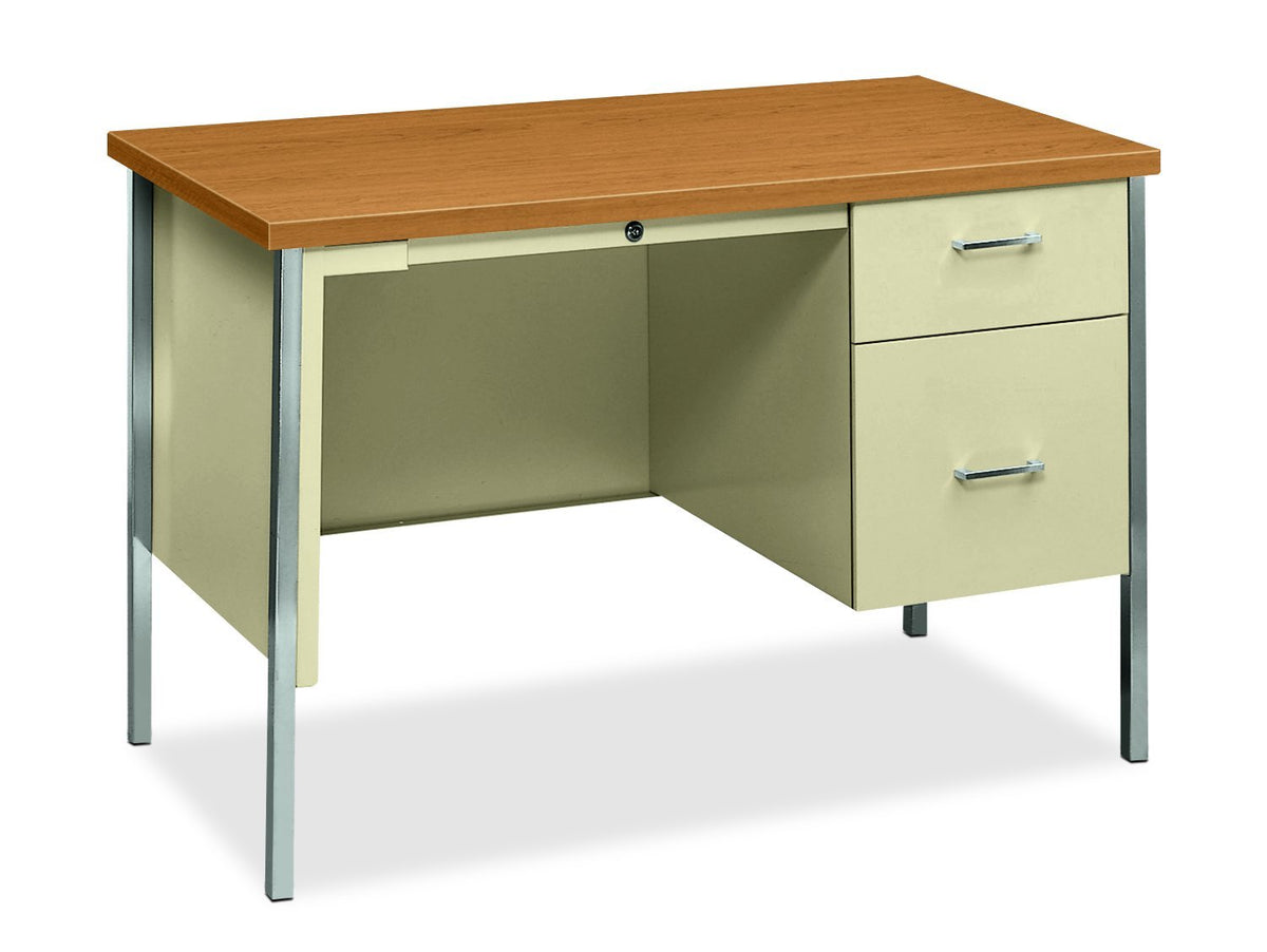 The HON Company, Right Single Pedestal Desk, Harvest/Putty