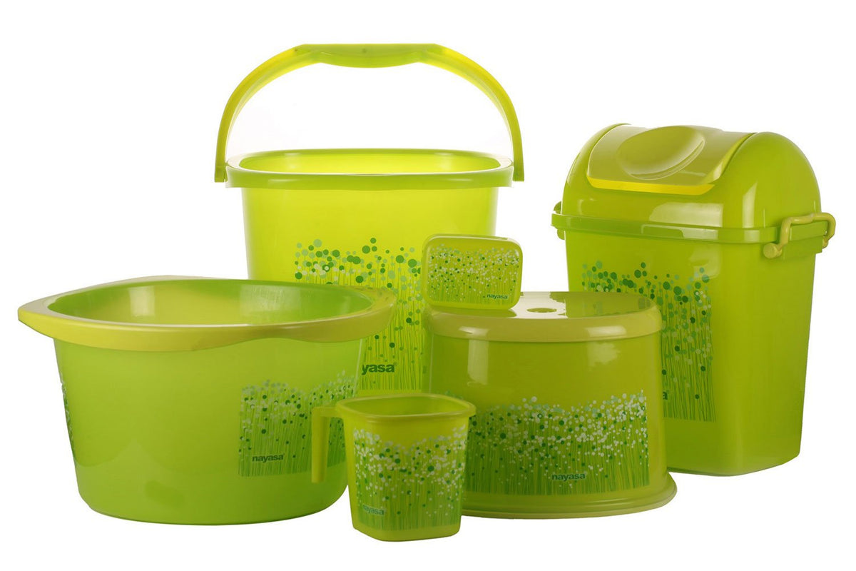Nayasa Funk Bathroom Set 6Pieces  Bucket (25 litres) with Mug (1.5 litres),Basin (20 litres),Dustbin (14 litres), Stool & Soap