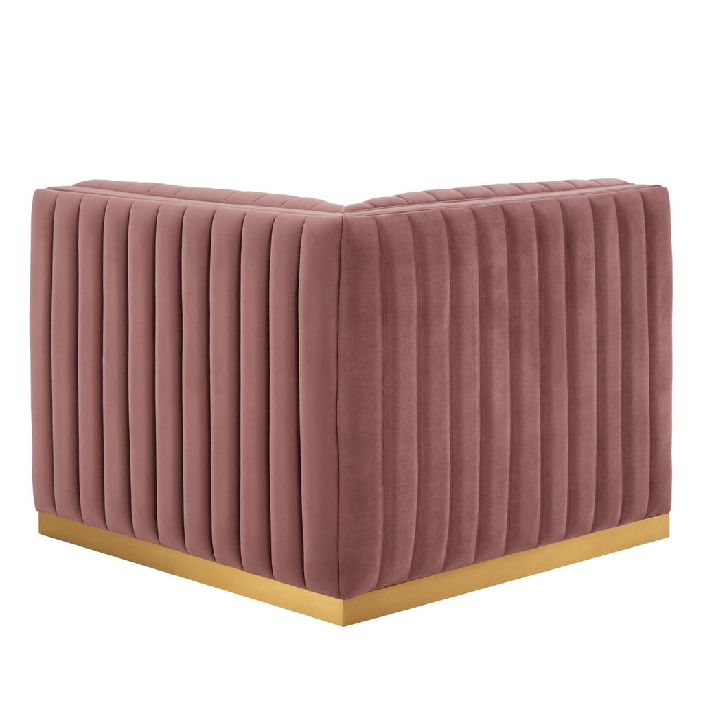Modway Conjure Channel Tufted Performance Velvet Right Corner Chair in Gold/Rose