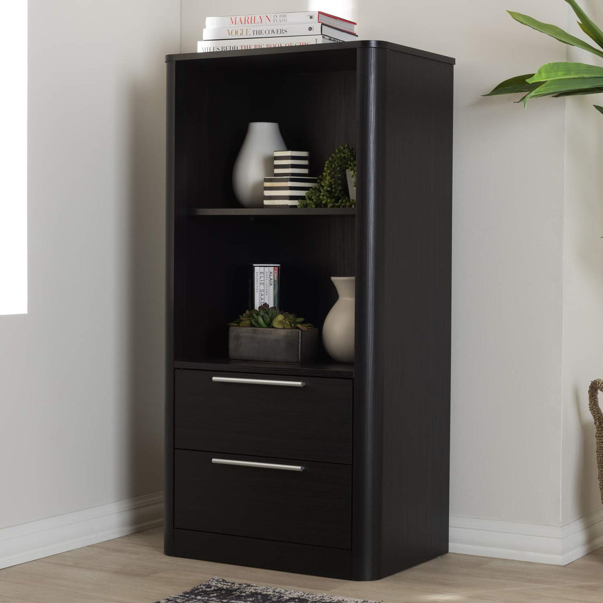 Baxton Studio Carlingford 2 Shelf Bookcase in Dark Brown