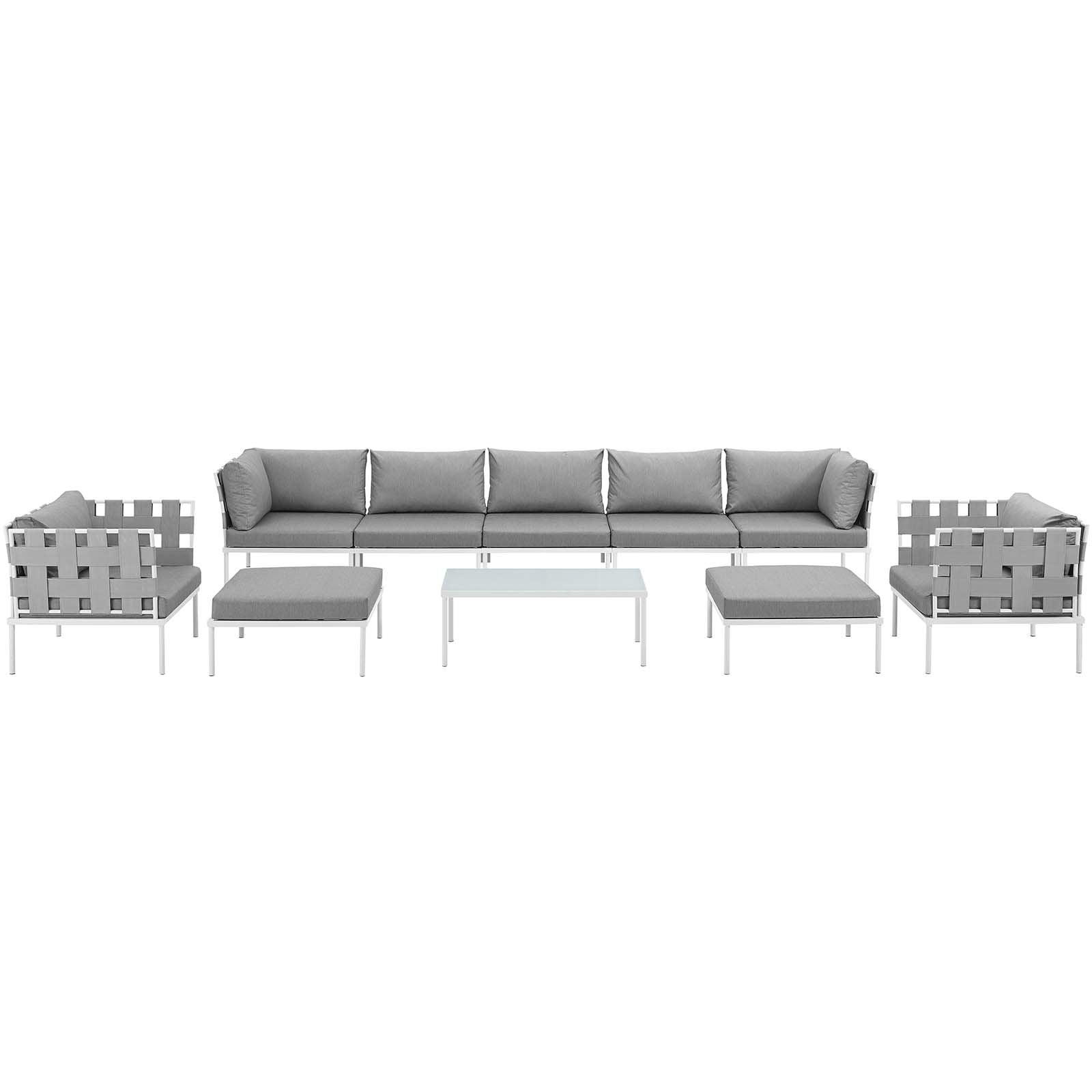 Modway Harmony 10 Piece Outdoor Patio Aluminum Sectional Sofa Set In White Gray