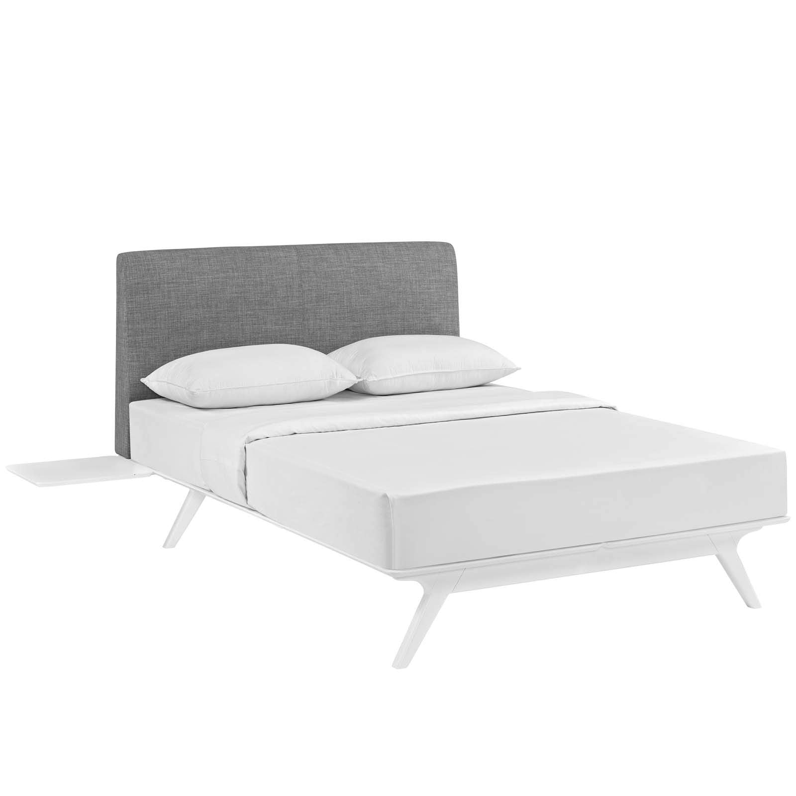 Modway Tracy Mid-Century Modern Wood Platform Queen Size Bed with a Nightstand in Cappuccino Brown